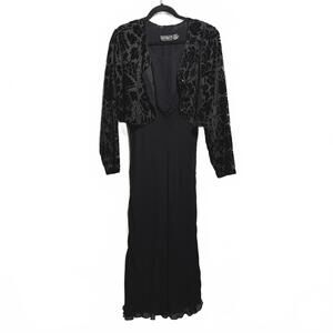 VTG Nostalgia‎ Black Maxi Dress Velvet Floral Jacket 90s Whimsigoth Fairy Grunge